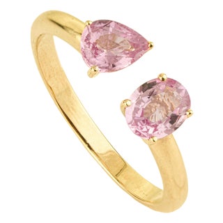 1.16ct Pink Sapphire Toi Et Moi Open Ring Size 6.5 in 14k Gold For Sale