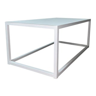 New Modern Rectangular White Table With Metal Top, Indoor or Outdoor For Sale