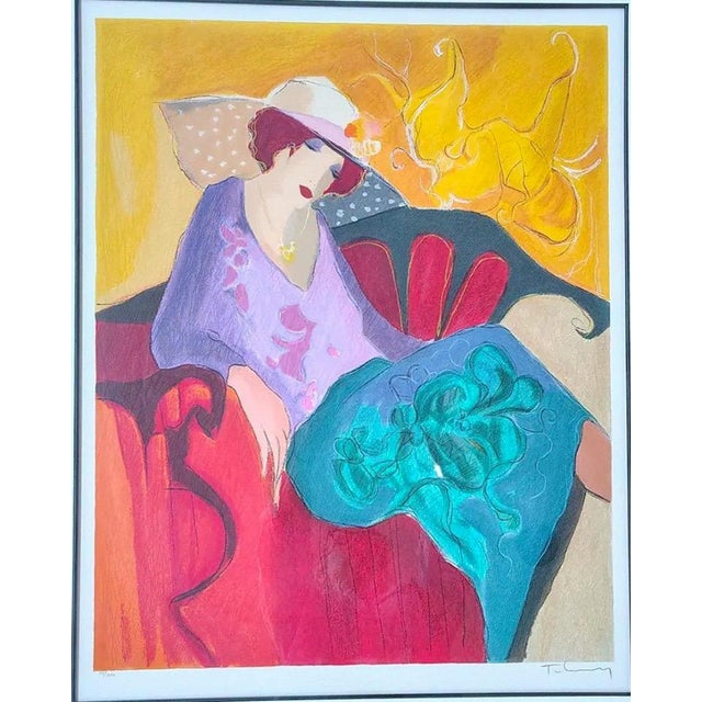 1990s Impressive Hand-Signed Itzchak Tarkay Serigraph - Seated Lady in Purple - Limited Edition 75/350 For Sale - Image 5 of 13