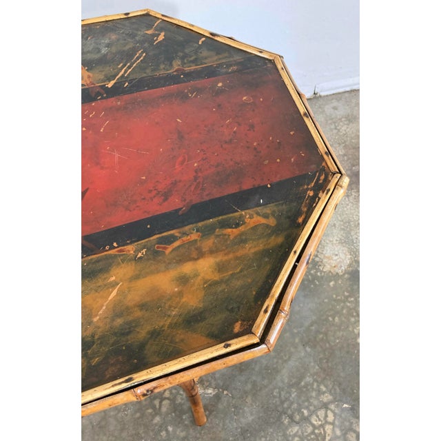 Brown Antique Hand Painted Chinoiserie Style Scorched Bamboo Table For Sale - Image 8 of 13