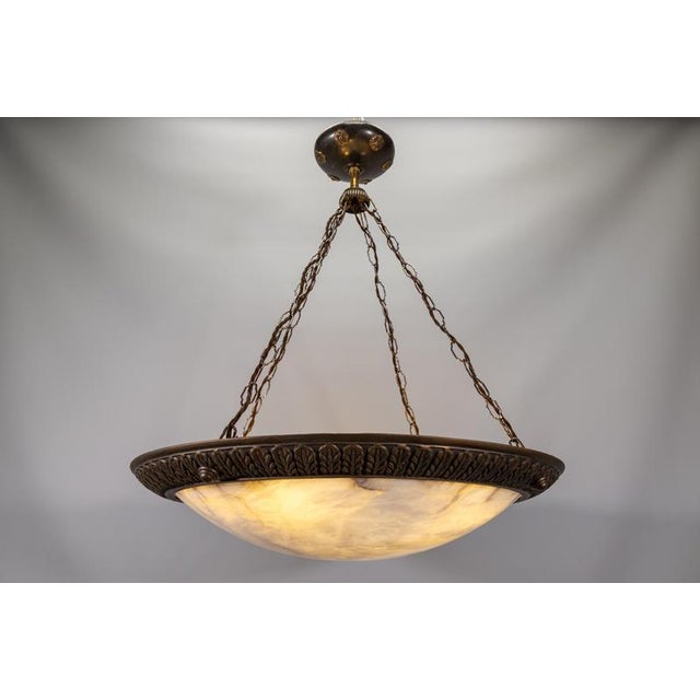 Large Art Deco Eight-Light Alabaster and Bronze Chandelier, 1920s For Sale - Image 17 of 18