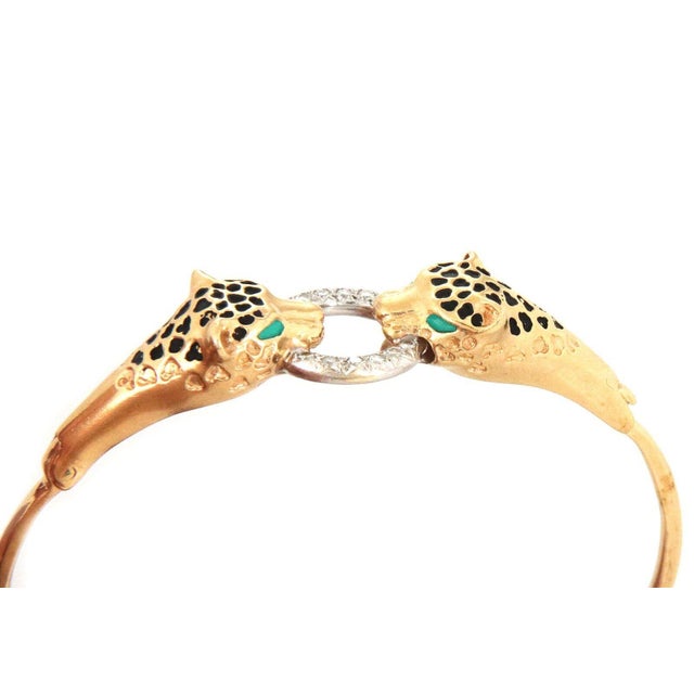 Vintage Diamond 14k Gold 2 Panther Head Door Knocker Bracelet For Sale - Image 4 of 7