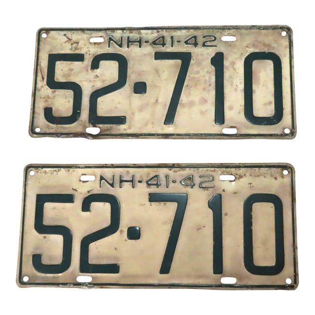 Original 1941 1942 New Hampshire Automobile License Plates A Pair Chairish