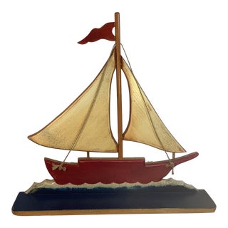 Mid-Century American Folk Art Pine Sailboat Shelf For Sale