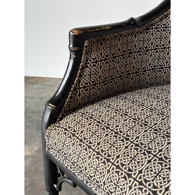 Vintage Black Lacquered Faux Bamboo Barrel-Back Armchair For Sale - Image 15 of 18