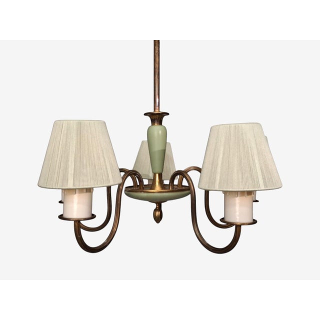 Wood 1950s Nordiska Kompaniet, Chandelier, Green Lacquered Wood, Brass For Sale - Image 7 of 13