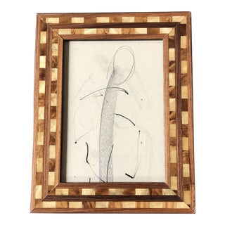 1950’s Abstract Charcoal Study Figure Drawing Inlaid Wood Frame For Sale