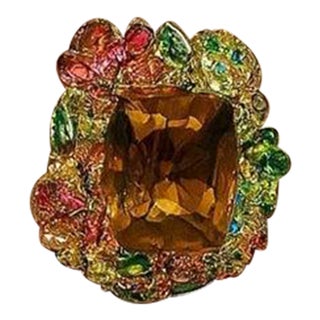 Bochic "Orient" Vintage Multi Tourmaline & Citrine Ring Set In 18K Gold & Silver For Sale