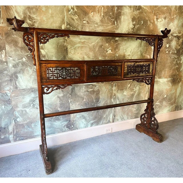 Large Antique Chinese Carved Wood Robe Display Rack For Sale In Atlanta - Image 6 of 12