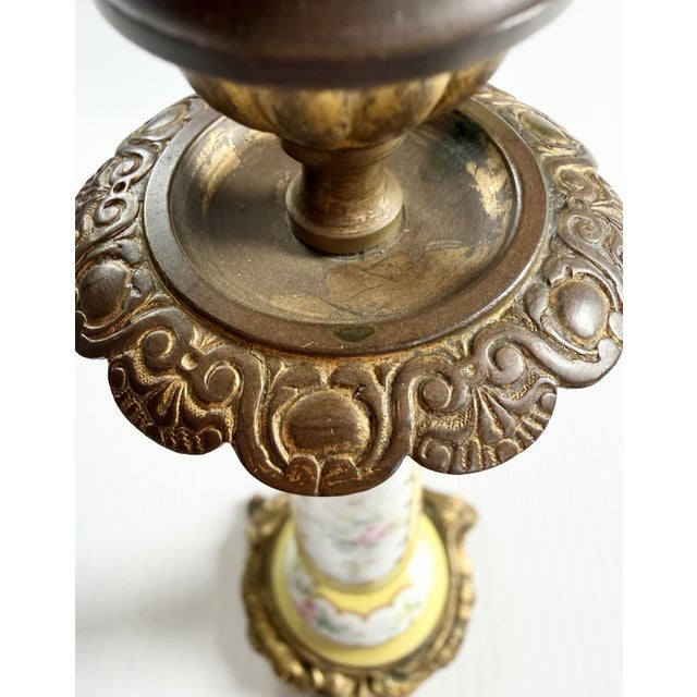Antique Victorian Signed Porcelain & Brass Sevres Candle Holder, Painted Lady For Sale - Image 12 of 14