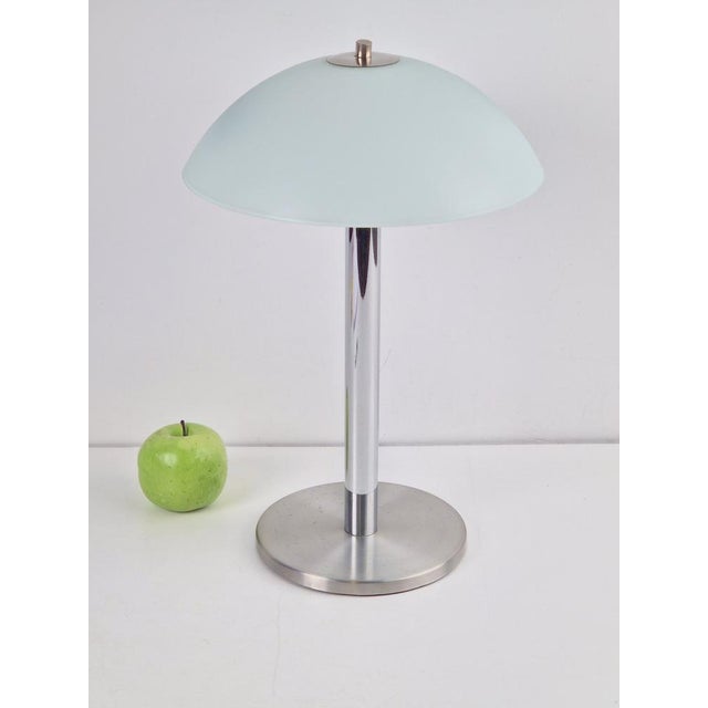 Vintage mushroom table lamp sandblasted glass stainless steel chrome '60 mid century modern design Made of steel and...