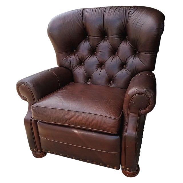 2000 - 2009 Vintage Ethan Allen Cromwell Tufted Genuine Leather Recliner For Sale - Image 5 of 12