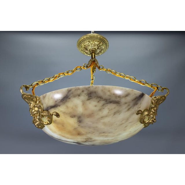 French Neoclassical Style Alabaster and Bronze Pendant Chandelier, 1920 For Sale - Image 18 of 18