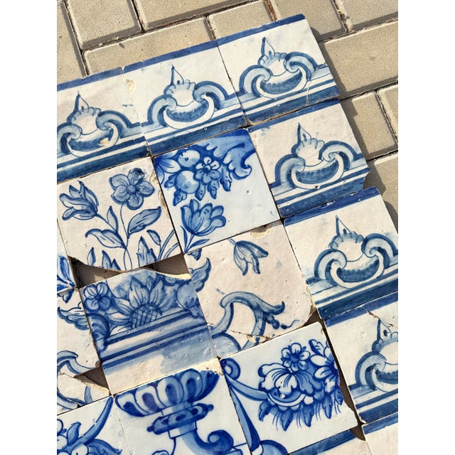 Antique 18th Century Portuguese Blue & White Flowerpiece on a Classical Stand Tile Mural For Sale - Image 13 of 16