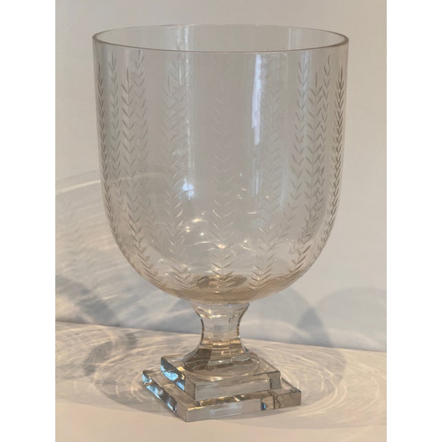 Pair of Large Etched Glass Vases With Wheat Motif For Sale - Image 4 of 8