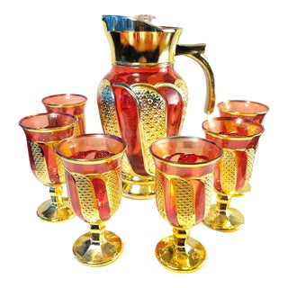 Imperial Glassware Pitcher With 6 Small Goblets - Set of 7 For Sale