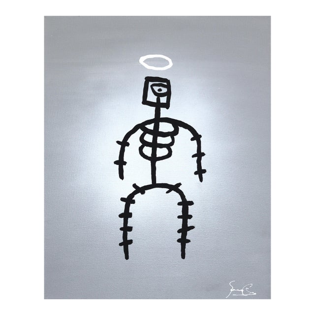 Halo Stickman - Quirky Abstract Modern Figurative Mixed Media Original Artwork Soren Grau For Sale