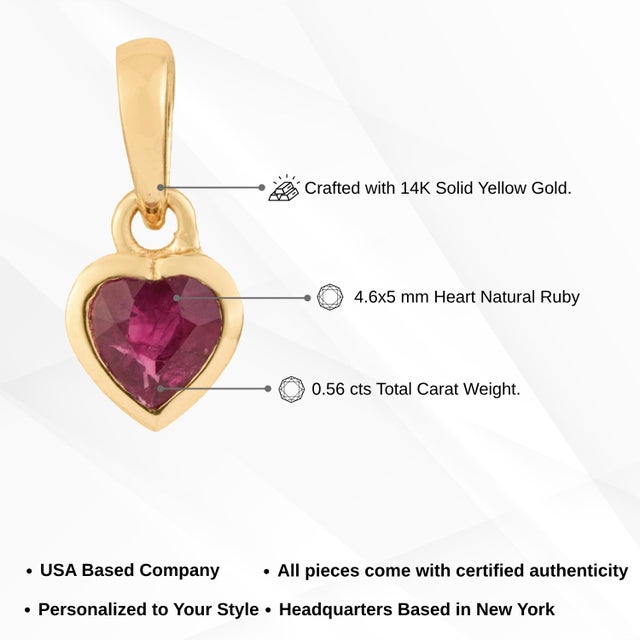 Victorian Heart-Cut Natural Ruby Bezel Set Solitaire Pendant in 14k Gold For Sale - Image 12 of 15
