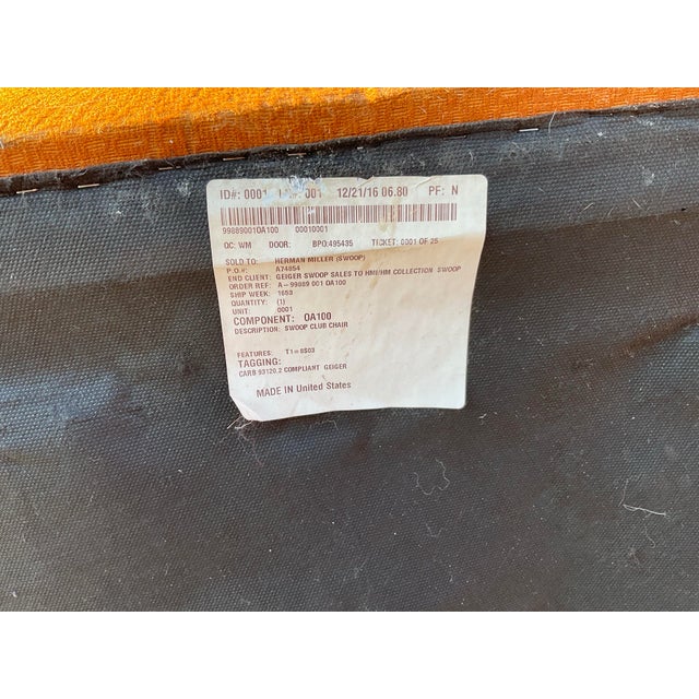 Pair of Herman Miller Geiger Swoop Club Chairs by Mark Goetz — Iconic Orange Upholstery, Made in Usa For Sale - Image 11 of 12