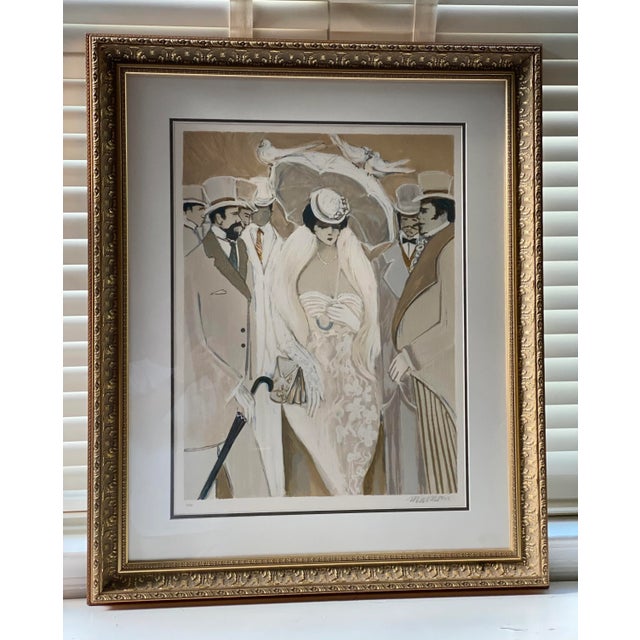 1987 "Three Doves" Art Deco Style Figurative Artist's Proof Lithograph by Issac Maimon, Framed For Sale - Image 13 of 13