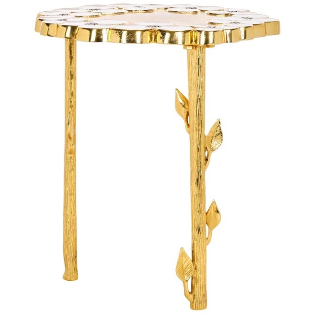 Metal Florance Floral Accent Table in Gold For Sale - Image 7 of 8