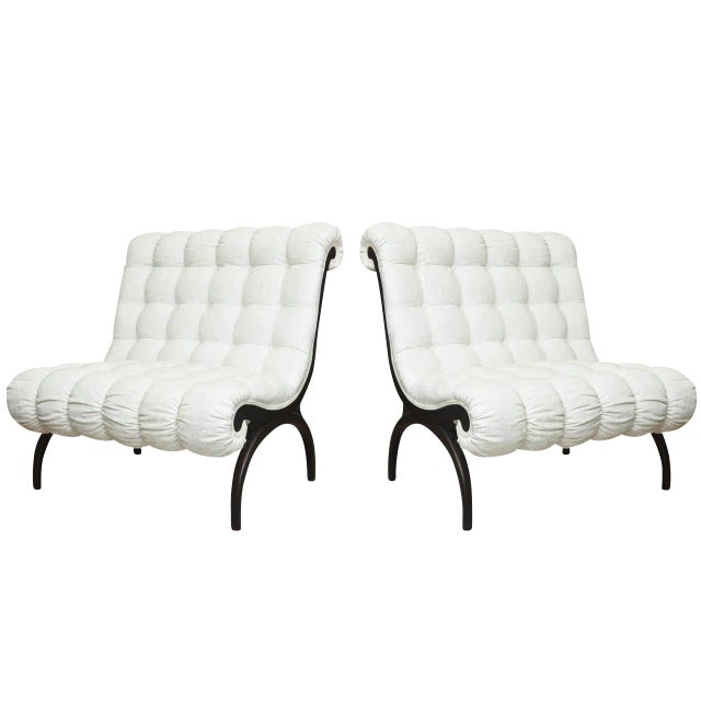 Vintage Rare Grosfeld House Hollywood Regency Lounge Chairs Wood and Upholstered, 1960's For Sale