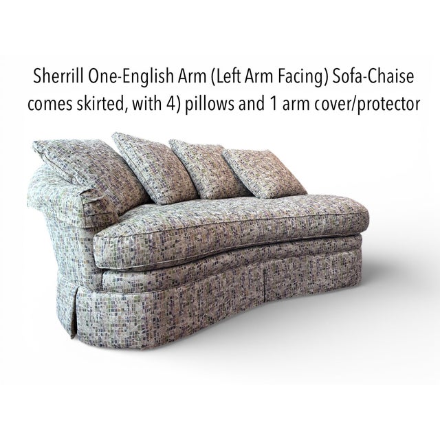 Custom ordered Sherrill one-armed (Left Arm Facing) sofa/chaise with single loose cushion and 4 accent pillows, purchased...