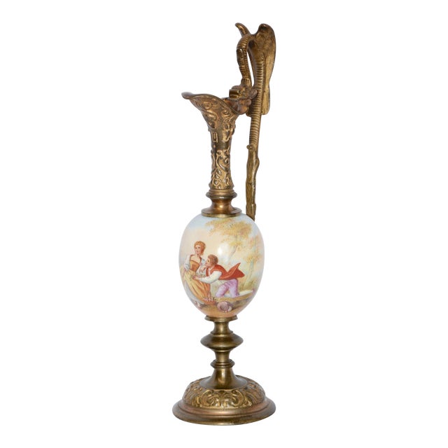 20th Century Miniature Hand-Painted Porcelain French Ewer For Sale