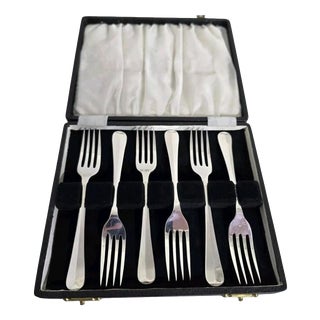 Antique Art Deco Sterling Silver Dessert Forks, Sheffield, 1920, Set of 6 For Sale