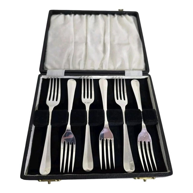 Antique Art Deco Sterling Silver Dessert Forks, Sheffield, 1920, Set of 6 For Sale