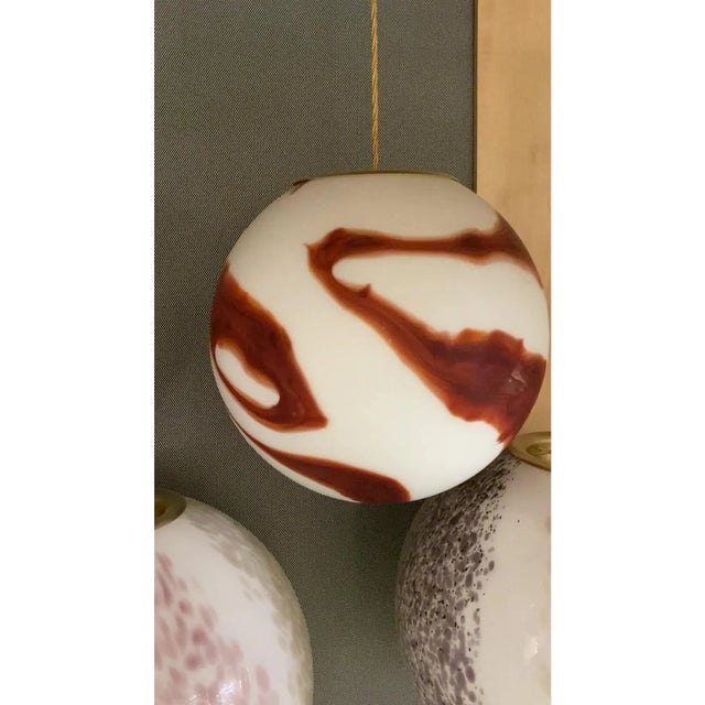 Mid-Century Modern Contemporary Brown and Milky-White Sphere Pendant in Murano Glass For Sale - Image 3 of 6