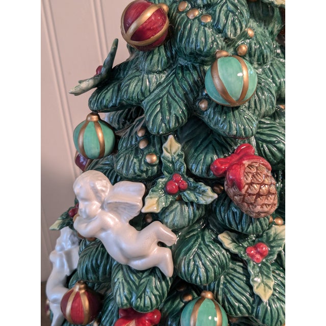 Bright Green Fitz & Floyd Classic Ceramic Cherub Holiday Christmas Xmas Tree Ornaments Non Lighted For Sale - Image 8 of 18