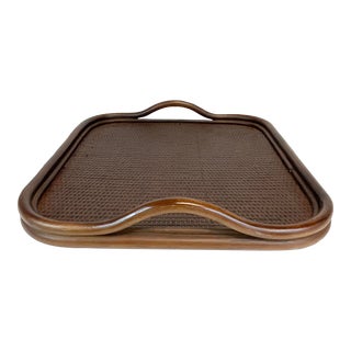 Vintage Coastal Boho Chic Bentwood and Wicker Tray For Sale