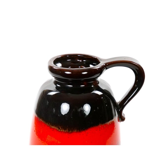 1960s Mid-Century West German Glazed Porcelain Vase, Yellow, Red & Brown 10" Tall For Sale - Image 5 of 11