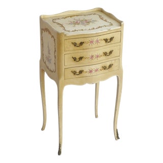 Vintage Venetian Louis XV Hand-Painted Floral Nightstand with Drawers, 1920s For Sale