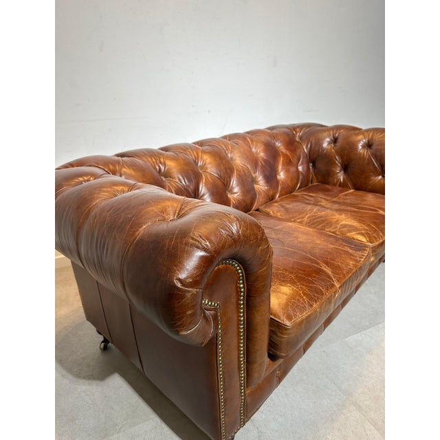 Vintage Chesterfield Sofa in Brown Leather For Sale - Image 4 of 5
