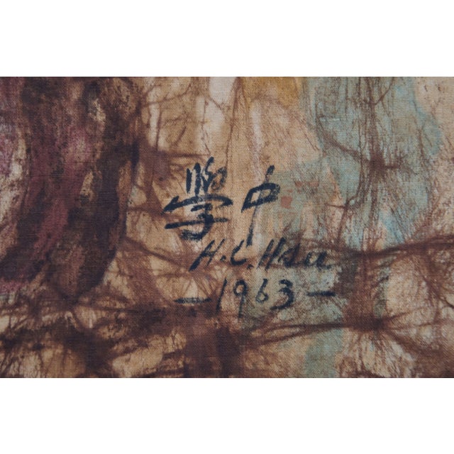 Brown 1963 Sitting Buddha Painting on Silk Burlap, Framed, Fukazen & Co For Sale - Image 8 of 13