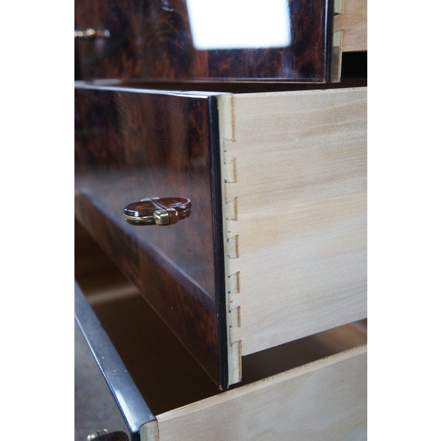 1980s 1980s Henredon Scene Three Art Deco Style Walnut Burl Black Lacquer Chest of Drawers For Sale - Image 5 of 15