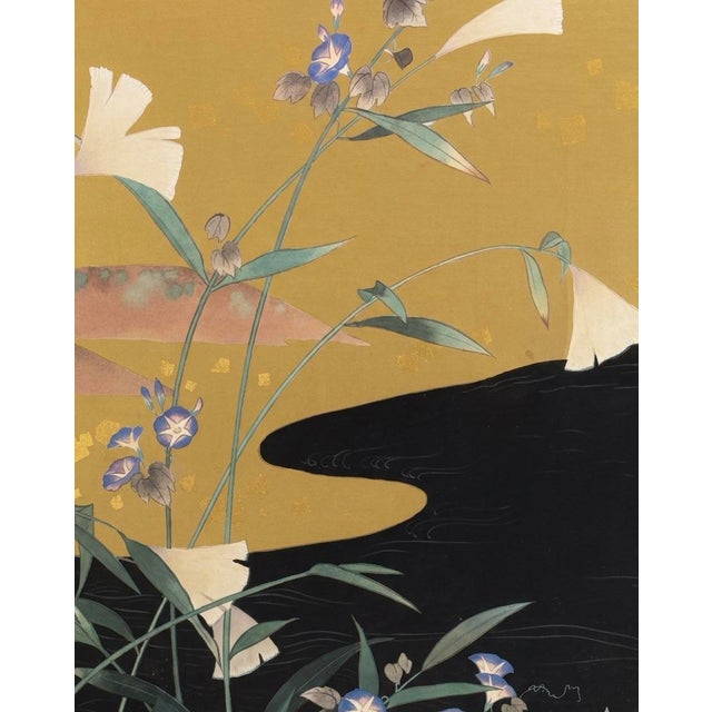 Billy Baldwin Late 20th Century Japanese Crane & Morning Glory Print by Turtle and Crane - Styled After James Mont & Tony Duquett For Sale - Image 4 of 10