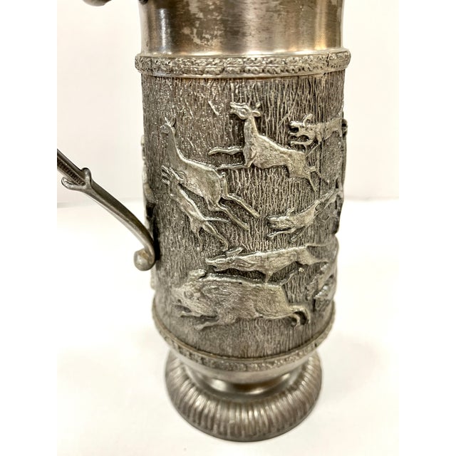 Vintage Pewter Embossed Hunting Scene Lidded Pitcher For Sale - Image 10 of 11