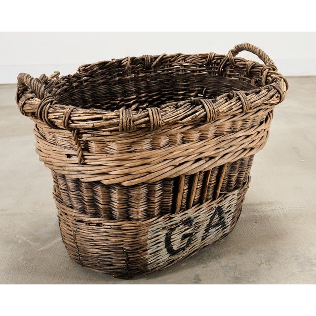 French Champagne Grape Vineyard Harvest Woven Wicker Basket For Sale - Image 10 of 18