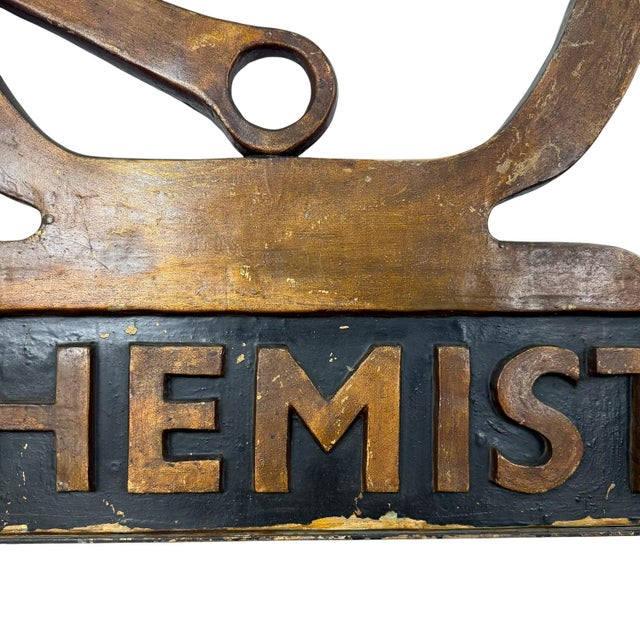 Vintage Chemist Shop Sign Apothecary Hanging Sign with Mortar and Pestle, 1950s For Sale - Image 9 of 17