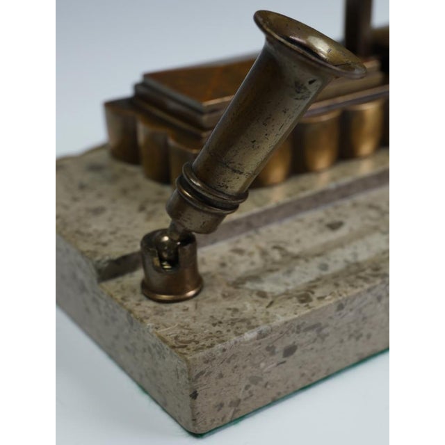 Art Deco Bronze Desk Lamp with Fossiliferous Limestone Base, 1930s For Sale - Image 13 of 18