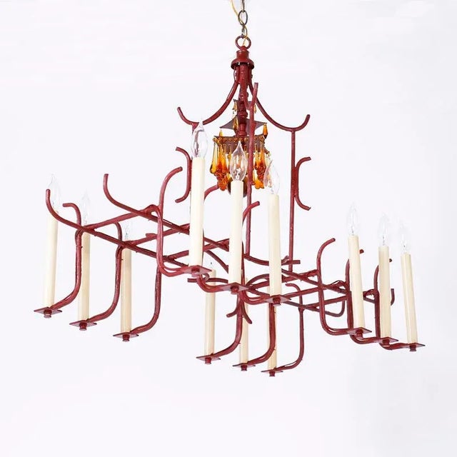 Art Deco 1930s Art Deco Pagoda Form Chinoiserie Chandelier For Sale - Image 3 of 9