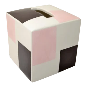 Jonathan Adler Black Pink Op Art Cube Ceramic Tissue Paper Cover Boutique Box