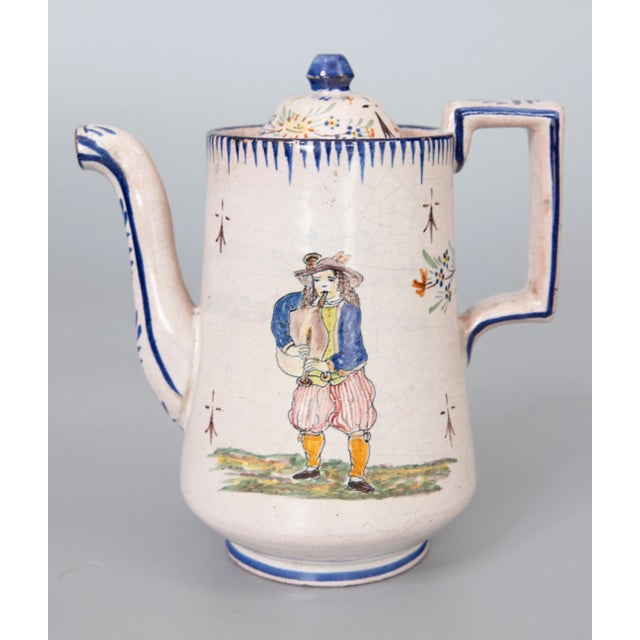 A superb antique French provincial Malicorne faience teapot from Pouplard-Beatrix, circa 1890. Signed PBx on reverse. This...