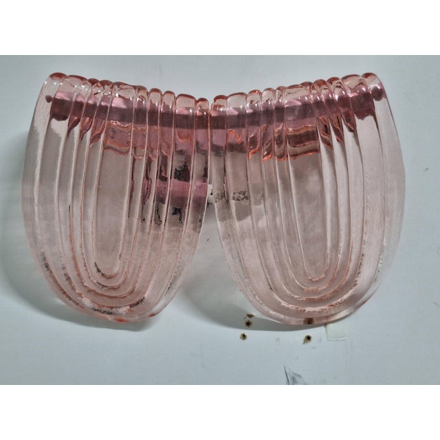 Metal Art Deco Style Pink Murano Glass Wall Lamps, 1940s, Set of 2 For Sale - Image 7 of 11