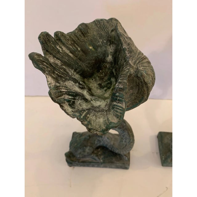 Metal Lead Dolphin Motife Compotes -A Pair For Sale - Image 7 of 13