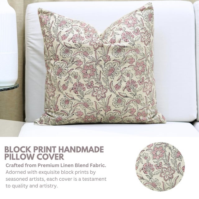 Fabdivine Jarul Block Print Pillow Cover 14x36 Inch Linen Blend Handmade Accent Cushion For Sale - Image 9 of 9