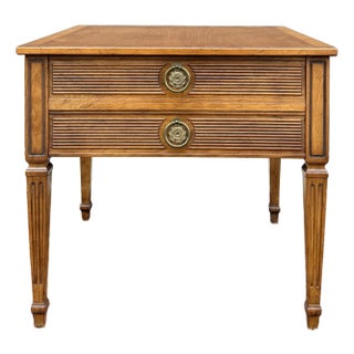 1960s Henredon French Louis XVI Golden Walnut Side Table With Fluted Drawer For Sale